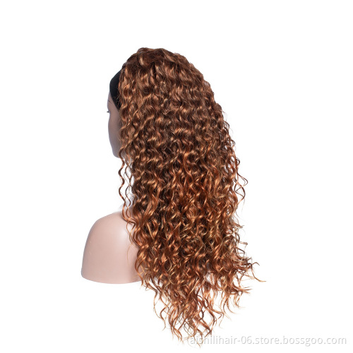 Wholesale headband wigs vendors light brown deep wave headband wigs curly synthetic headband wigs for black women
